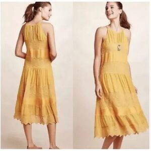 Anthropologie HD in Paris Yellow Tiered Midi Dress - size XS
